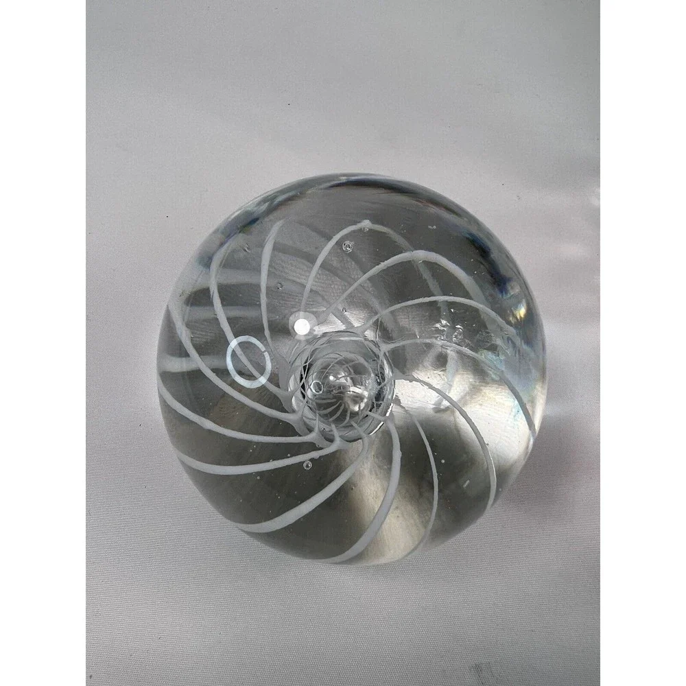 Vtg Paperweight Clear Art Glass Ball With Spiral‎ Design Collectible Decoration